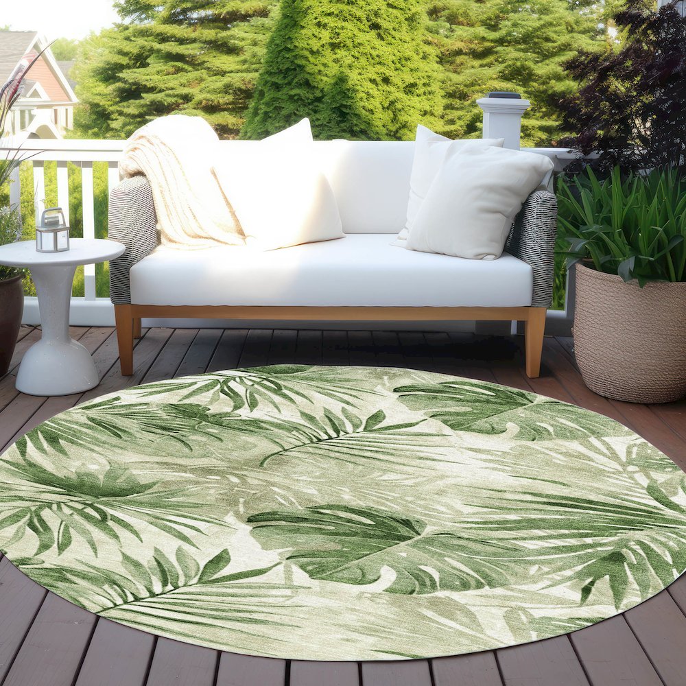 Machine Washable Indoor/Outdoor Chantille Aloe 8' x 8' Round Rug. Picture 6