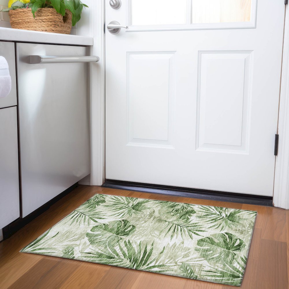 Machine Washable Indoor/Outdoor Chantille Aloe 1'8" x 2'6" Rug. Picture 5