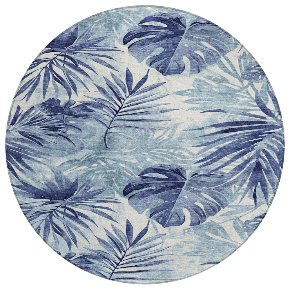 Machine Washable Indoor/Outdoor Chantille Blue 8' x 8' Round Rug. Picture 1