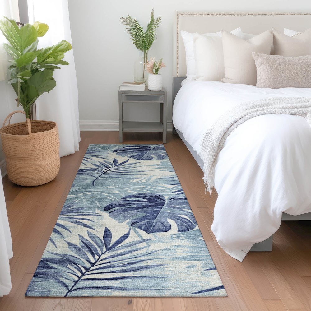 Machine Washable Indoor/Outdoor Chantille Blue 2'3" x 7'6" Runner Rug. Picture 5