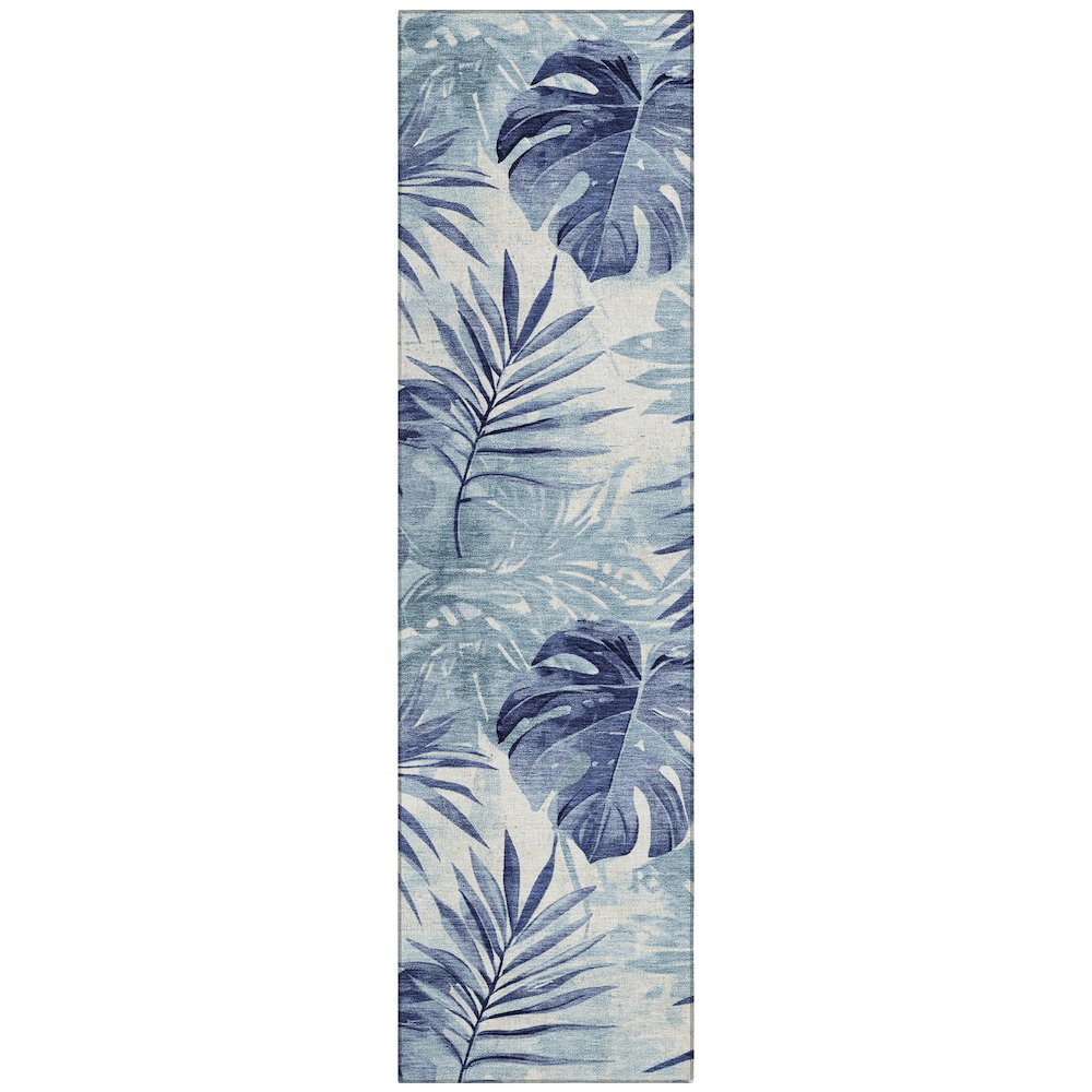 Machine Washable Indoor/Outdoor Chantille Blue 2'3" x 7'6" Runner Rug. Picture 1