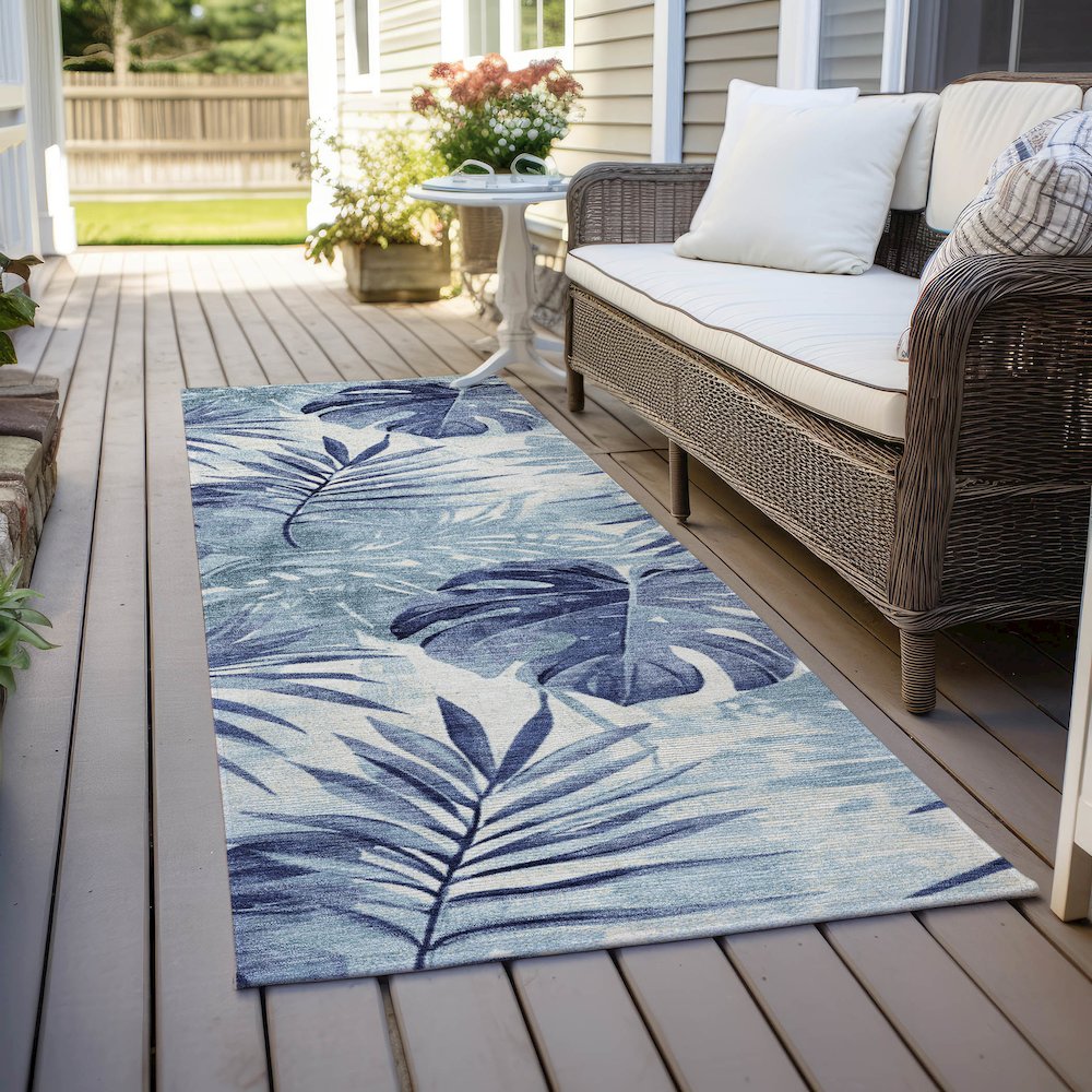 Machine Washable Indoor/Outdoor Chantille Blue 2'3" x 7'6" Runner Rug. Picture 6