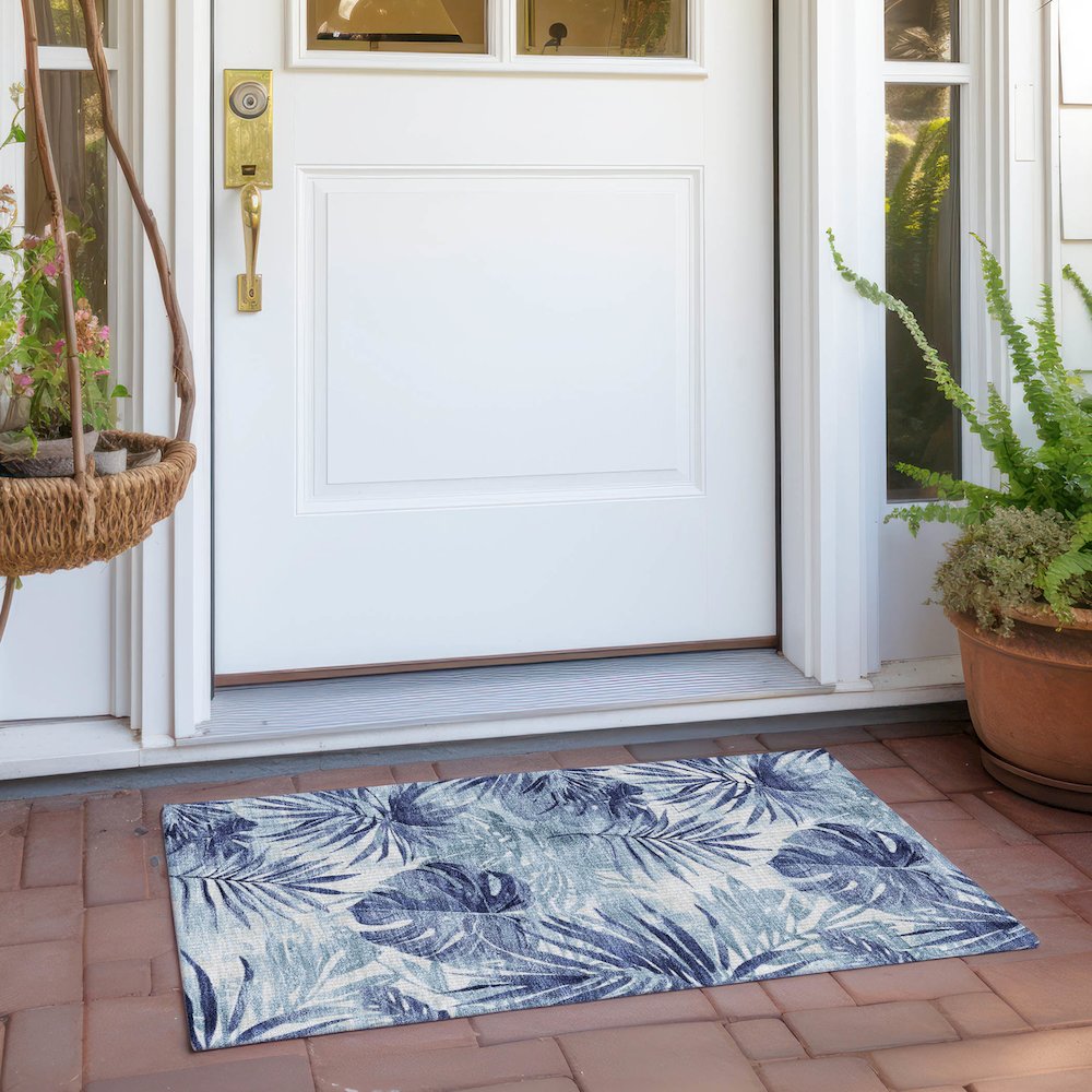 Machine Washable Indoor/Outdoor Chantille Blue 1'8" x 2'6" Rug. Picture 6