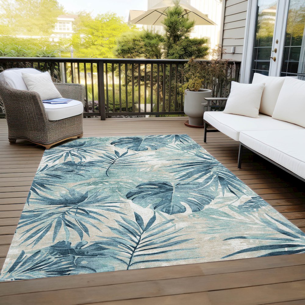 Machine Washable Indoor/Outdoor Chantille Teal 2'6" x 3'10" Rug. Picture 8