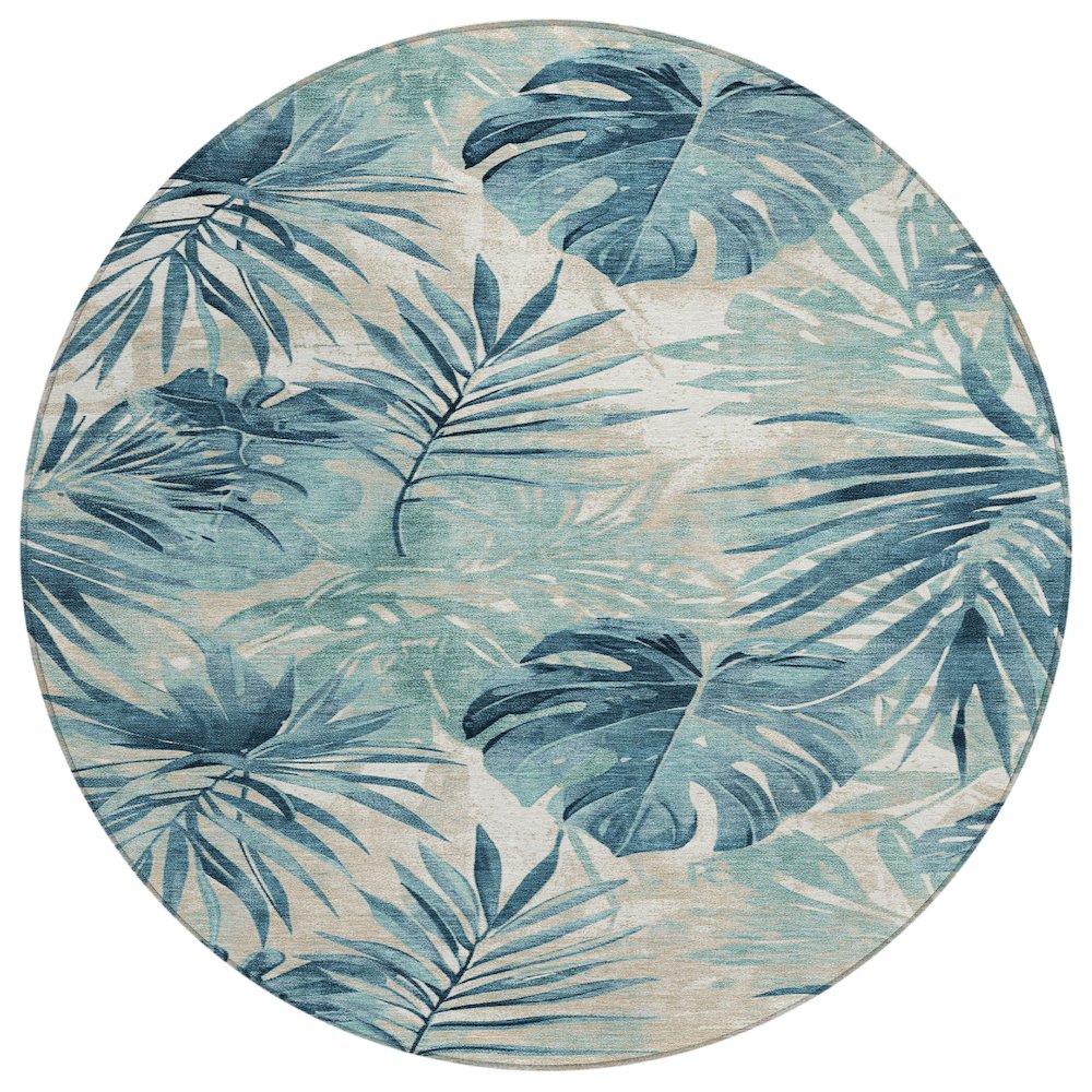 Machine Washable Indoor/Outdoor Chantille Teal 8' x 8' Round Rug. Picture 1