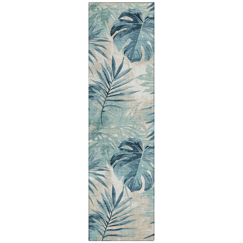 Machine Washable Indoor/Outdoor Chantille Teal 2'3" x 7'6" Runner Rug. Picture 1