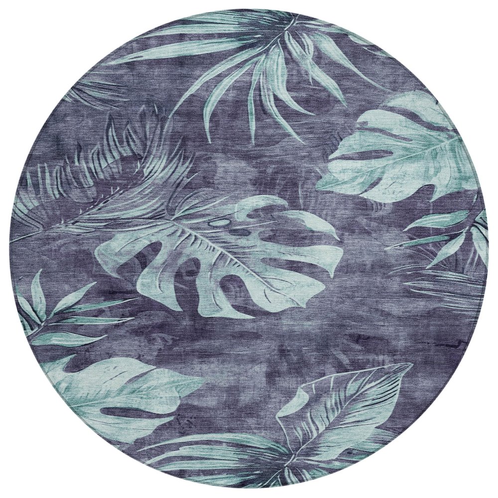 Machine Washable Indoor/Outdoor Chantille Blue 8' x 8' Round Rug. Picture 1