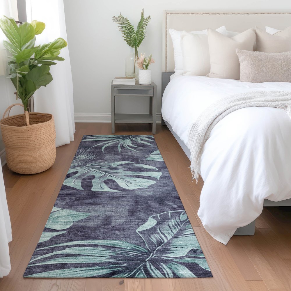 Machine Washable Indoor/Outdoor Chantille Blue 2'3" x 7'6" Runner Rug. Picture 5