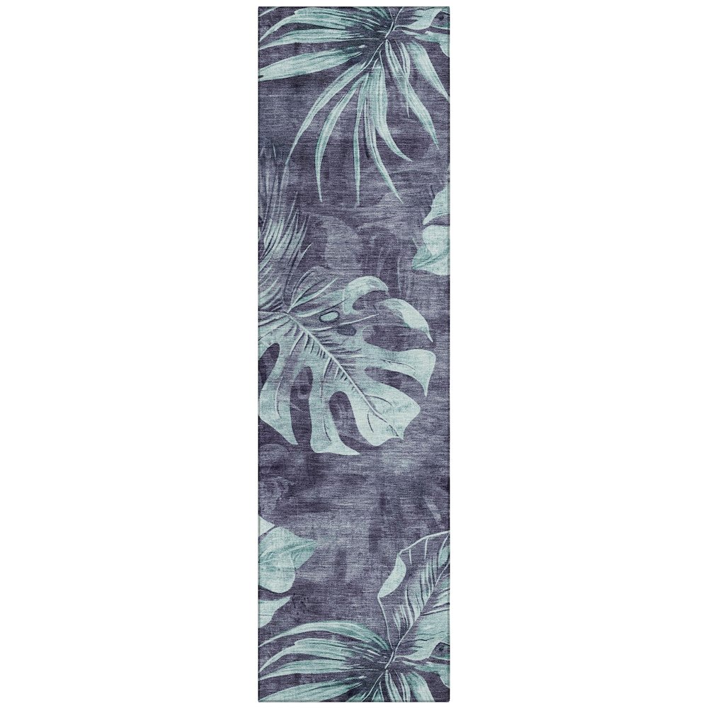 Machine Washable Indoor/Outdoor Chantille Blue 2'3" x 7'6" Runner Rug. Picture 1