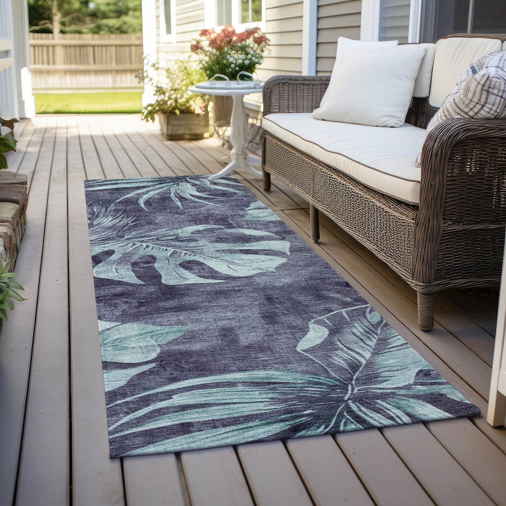 Machine Washable Indoor/Outdoor Chantille Blue 2'3" x 7'6" Runner Rug. Picture 6