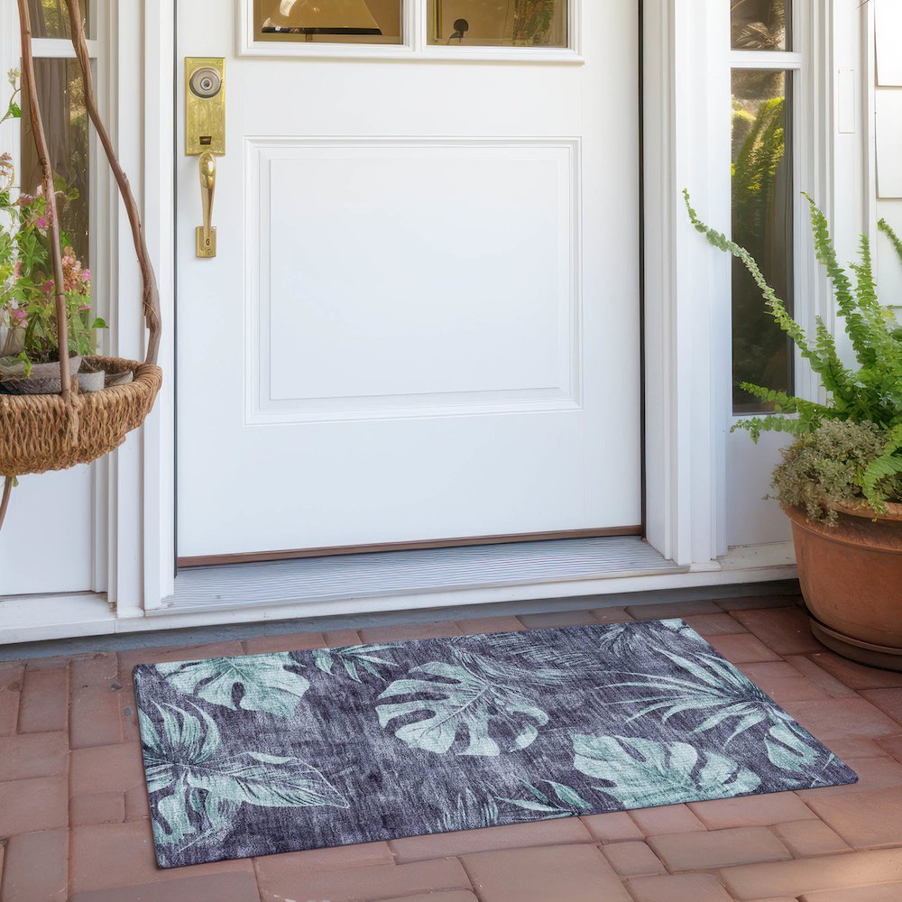 Machine Washable Indoor/Outdoor Chantille Blue 1'8" x 2'6" Rug. Picture 6