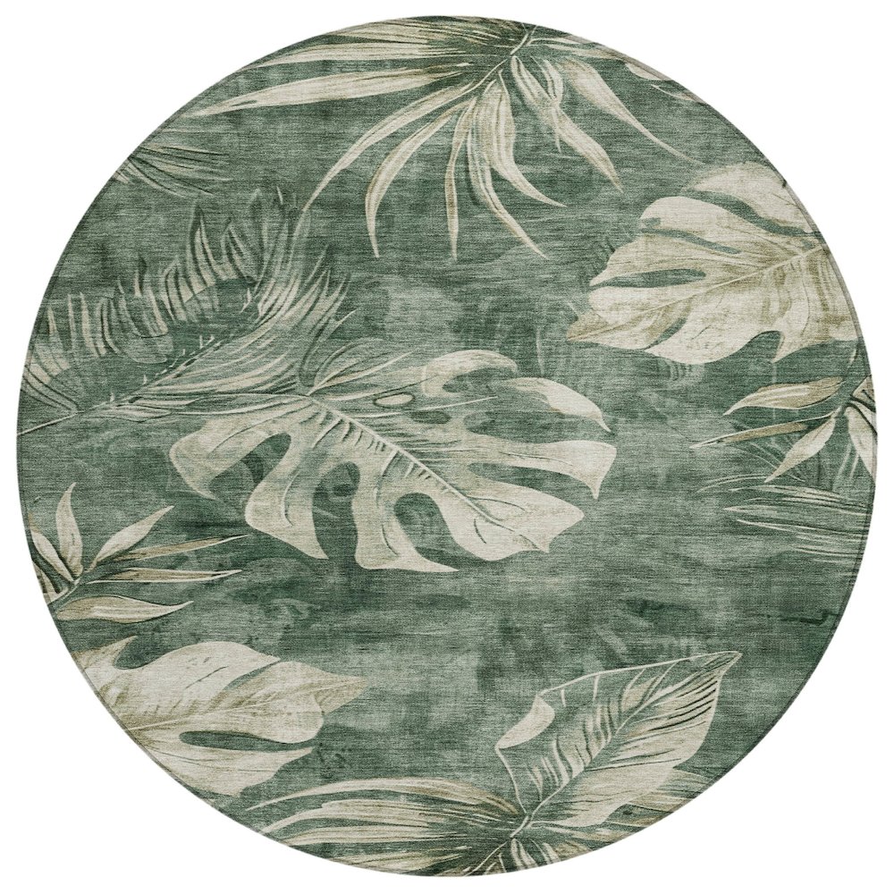 Machine Washable Indoor/Outdoor Chantille Fern 8' x 8' Round Rug. Picture 1