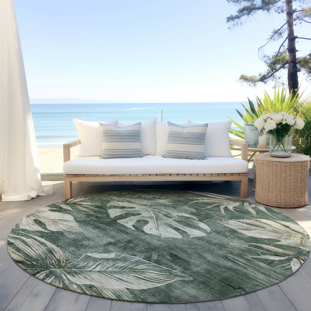 Machine Washable Indoor/Outdoor Chantille Fern 8' x 8' Round Rug. Picture 6