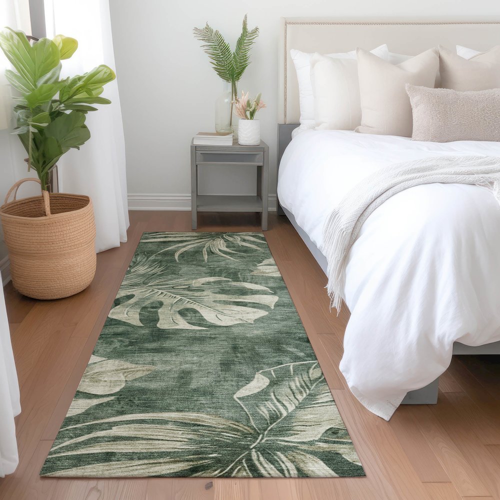 Machine Washable Indoor/Outdoor Chantille Fern 2'3" x 7'6" Runner Rug. Picture 5