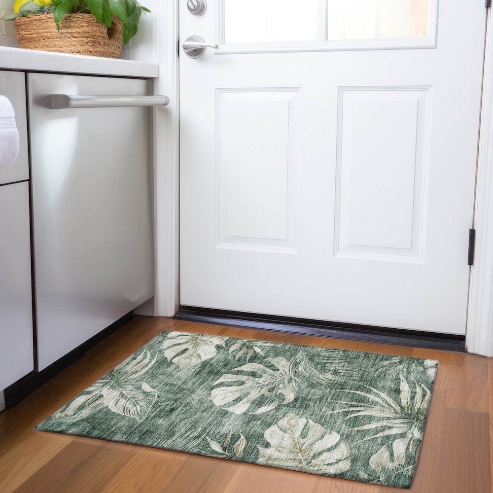 Machine Washable Indoor/Outdoor Chantille Fern 1'8" x 2'6" Rug. Picture 5