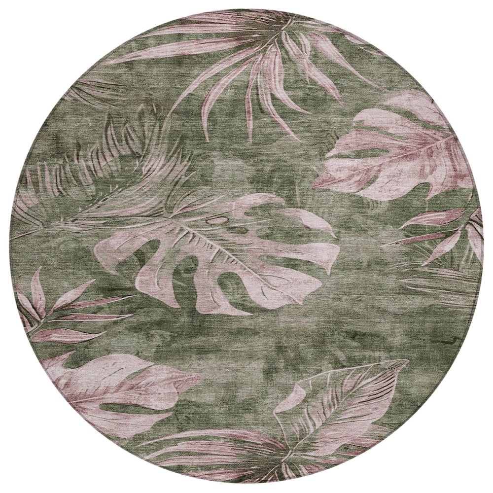 Machine Washable Indoor/Outdoor Chantille Olive 8' x 8' Round Rug. Picture 1