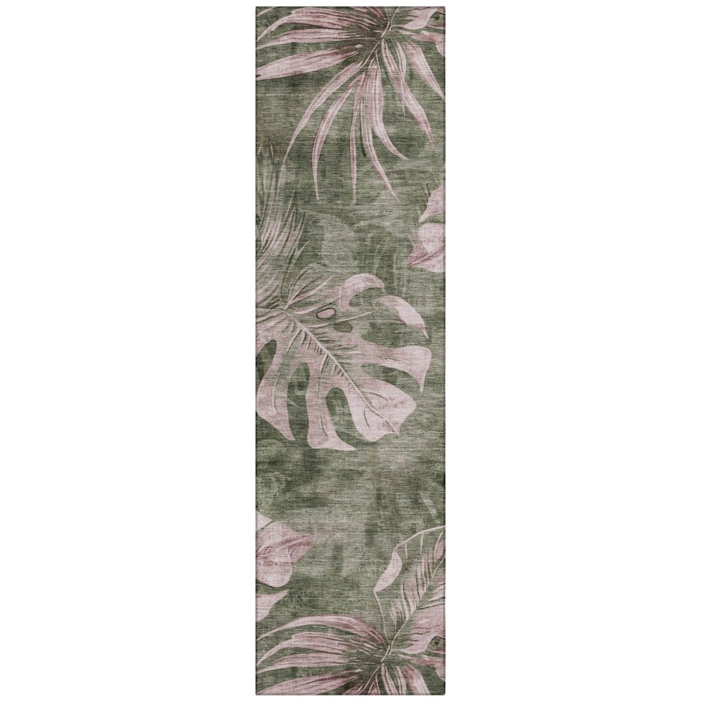 Machine Washable Indoor/Outdoor Chantille Olive 2'3" x 7'6" Runner Rug. Picture 1