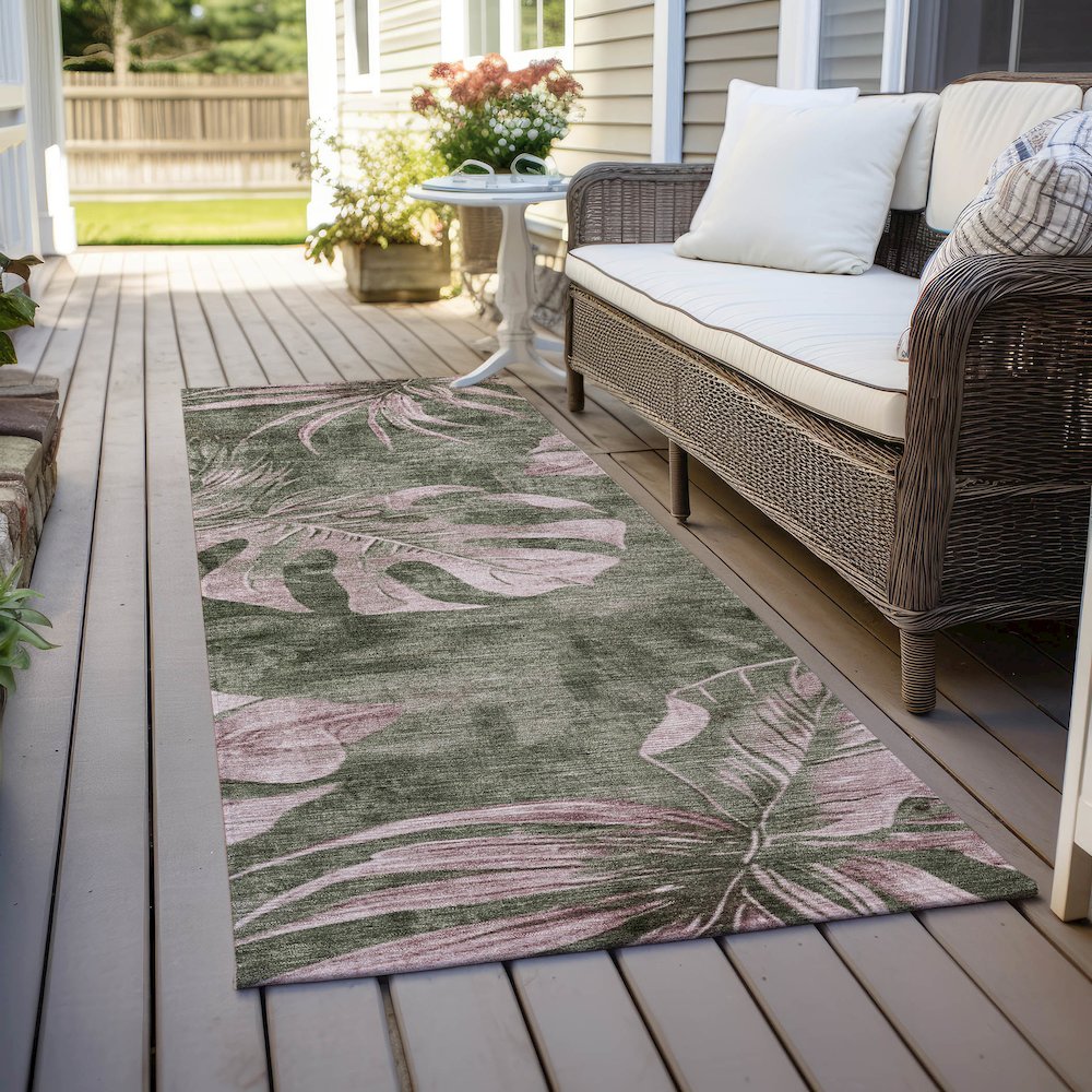 Machine Washable Indoor/Outdoor Chantille Olive 2'3" x 7'6" Runner Rug. Picture 6