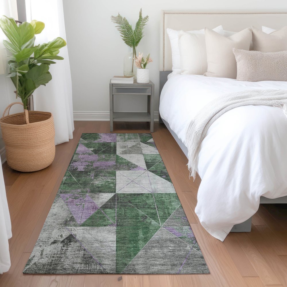 Machine Washable Indoor/Outdoor Chantille Emerald 2'3" x 7'6" Runner Rug. Picture 5