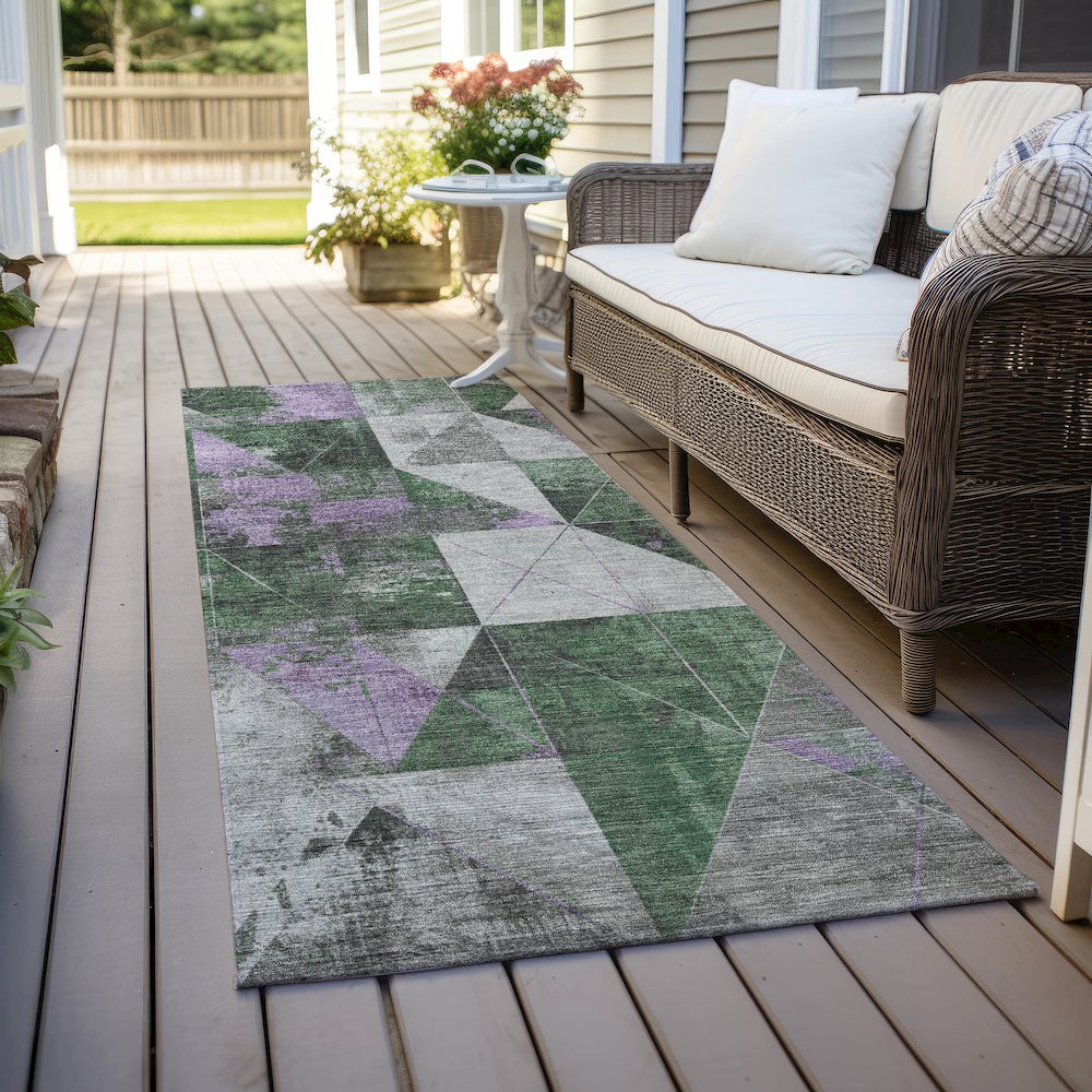 Machine Washable Indoor/Outdoor Chantille Emerald 2'3" x 7'6" Runner Rug. Picture 6