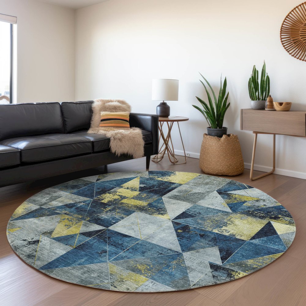 Machine Washable Indoor/Outdoor Chantille Navy 8' x 8' Round Rug. Picture 5