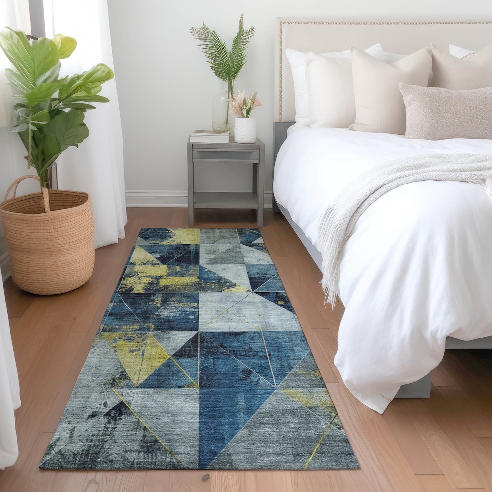 Machine Washable Indoor/Outdoor Chantille Navy 2'3" x 7'6" Runner Rug. Picture 5
