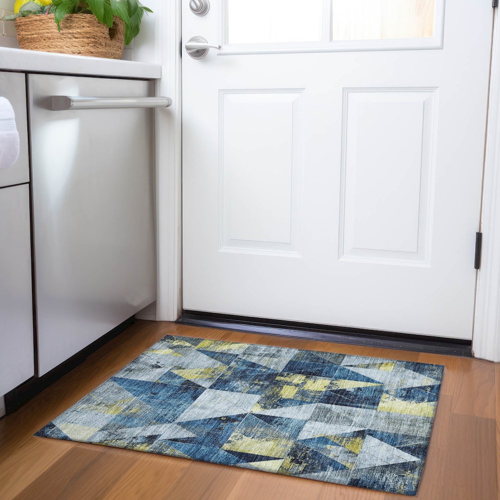Machine Washable Indoor/Outdoor Chantille Navy 1'8" x 2'6" Rug. Picture 5