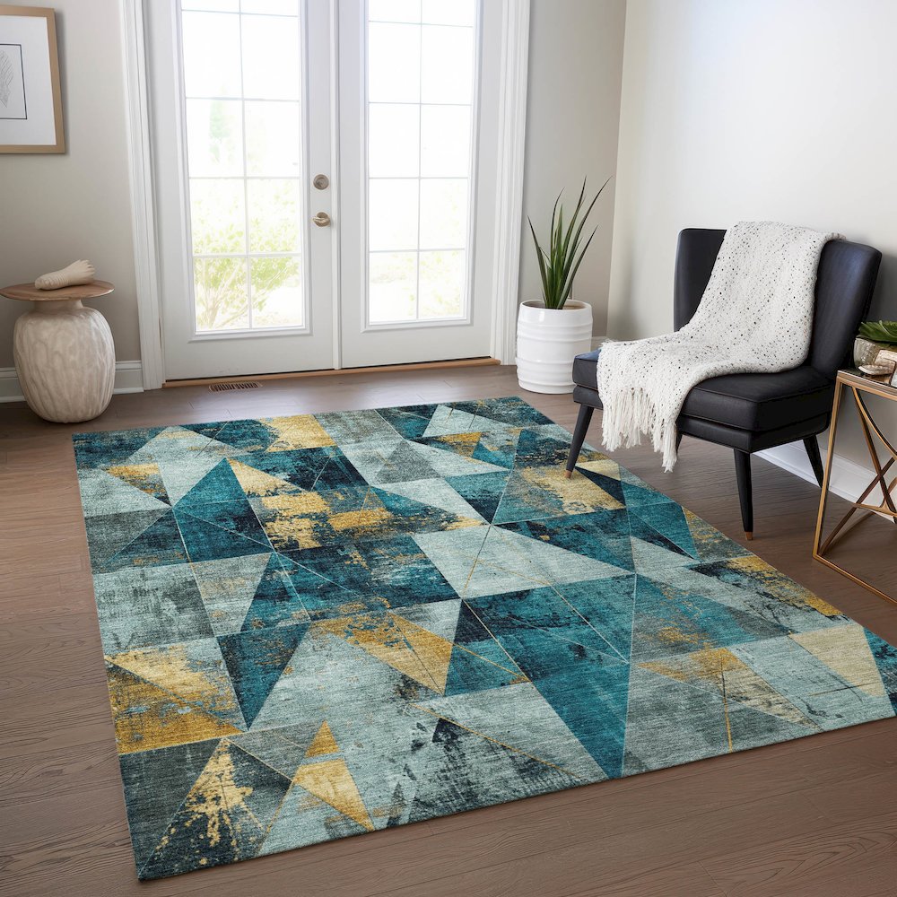 Machine Washable Indoor/Outdoor Chantille Teal 2'6" x 3'10" Rug. Picture 5