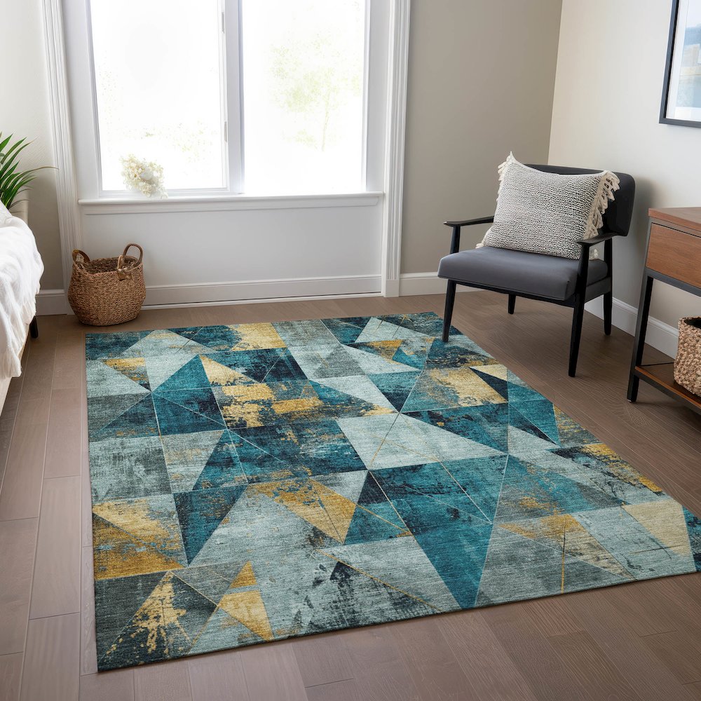 Machine Washable Indoor/Outdoor Chantille Teal 2'6" x 3'10" Rug. Picture 6