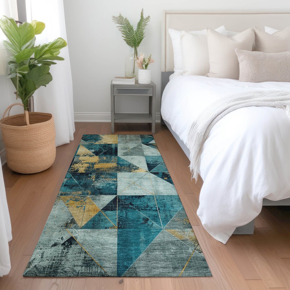Machine Washable Indoor/Outdoor Chantille Teal 2'3" x 7'6" Runner Rug. Picture 5