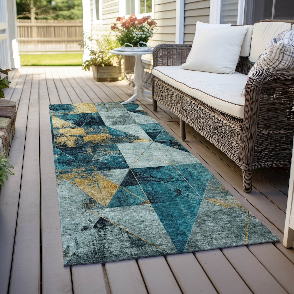 Machine Washable Indoor/Outdoor Chantille Teal 2'3" x 7'6" Runner Rug. Picture 6