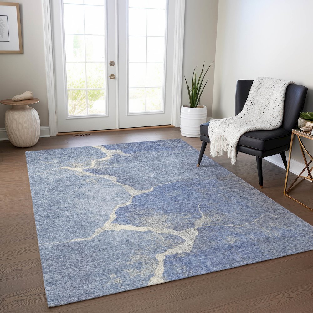 Machine Washable Indoor/Outdoor Chantille Denim 2'6" x 3'10" Rug. Picture 5