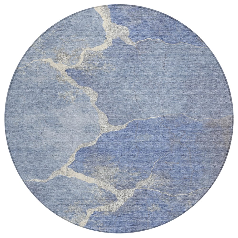 Machine Washable Indoor/Outdoor Chantille Denim 8' x 8' Round Rug. Picture 1