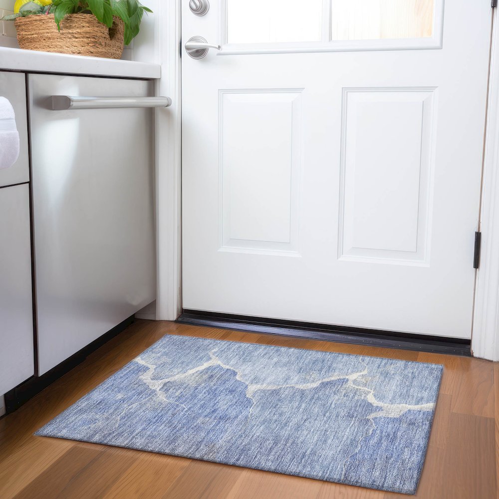 Machine Washable Indoor/Outdoor Chantille Denim 1'8" x 2'6" Rug. Picture 5
