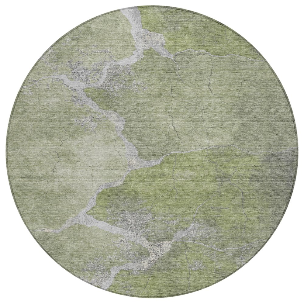Machine Washable Indoor/Outdoor Chantille Green 8' x 8' Round Rug. Picture 1