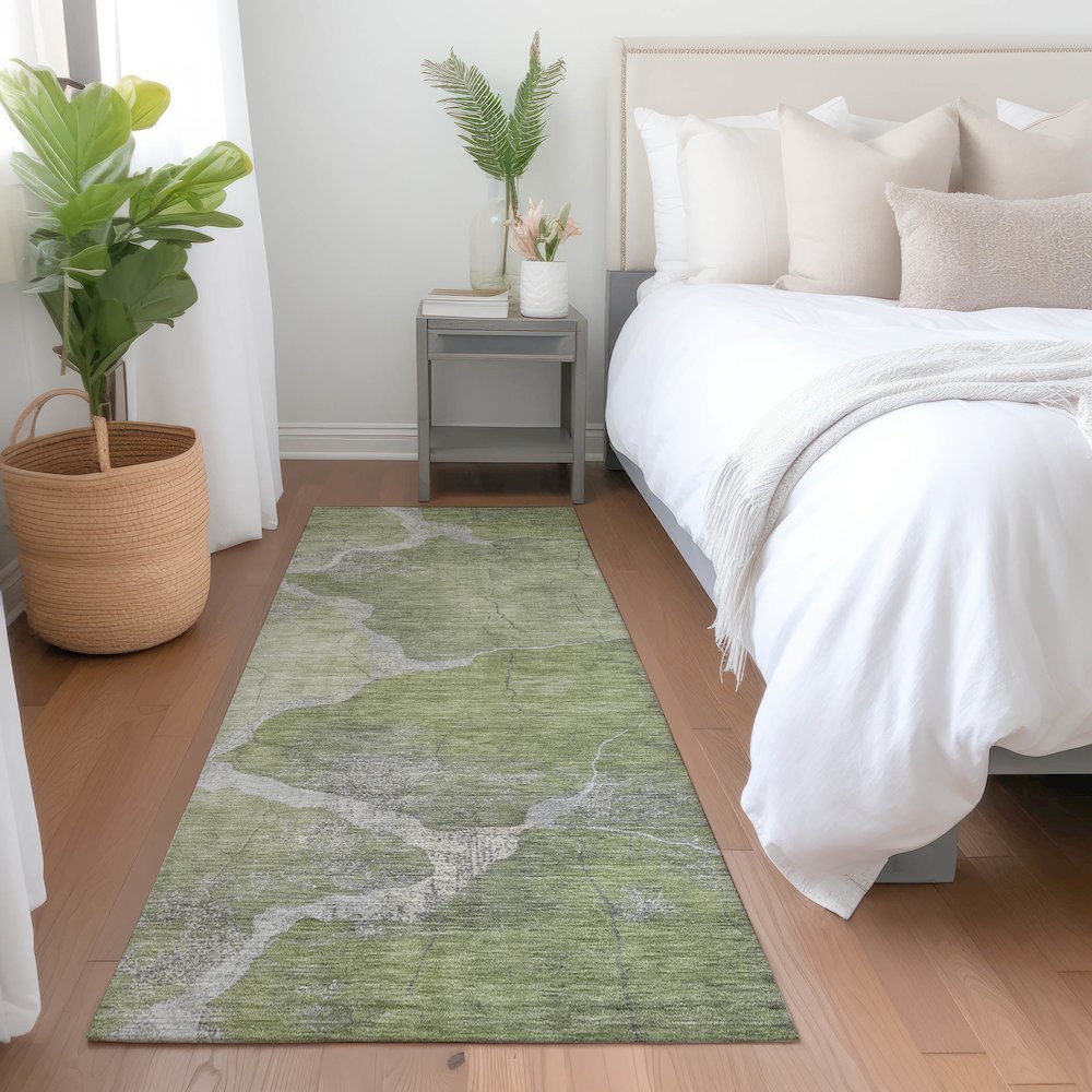 Machine Washable Indoor/Outdoor Chantille Green 2'3" x 7'6" Runner Rug. Picture 5