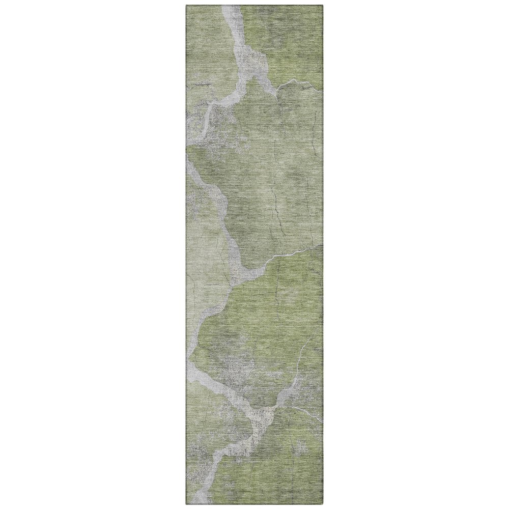 Machine Washable Indoor/Outdoor Chantille Green 2'3" x 7'6" Runner Rug. Picture 1