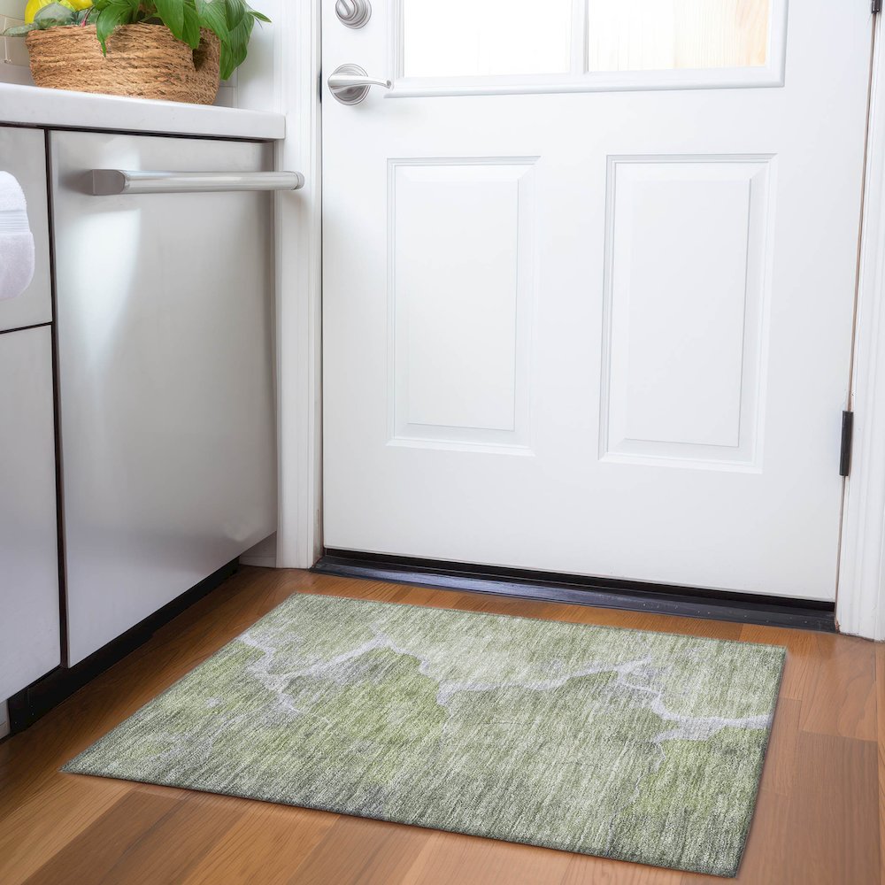 Machine Washable Indoor/Outdoor Chantille Green 1'8" x 2'6" Rug. Picture 5