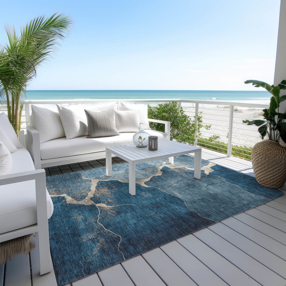 Machine Washable Indoor/Outdoor Chantille Navy 2'6" x 3'10" Rug. Picture 7