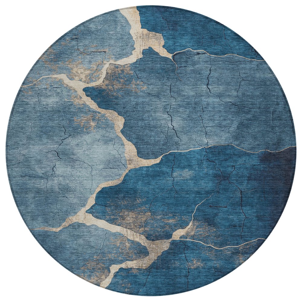 Machine Washable Indoor/Outdoor Chantille Navy 8' x 8' Round Rug. Picture 1