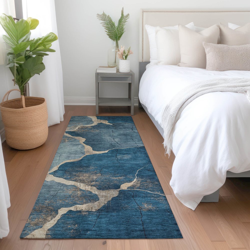 Machine Washable Indoor/Outdoor Chantille Navy 2'3" x 7'6" Runner Rug. Picture 5