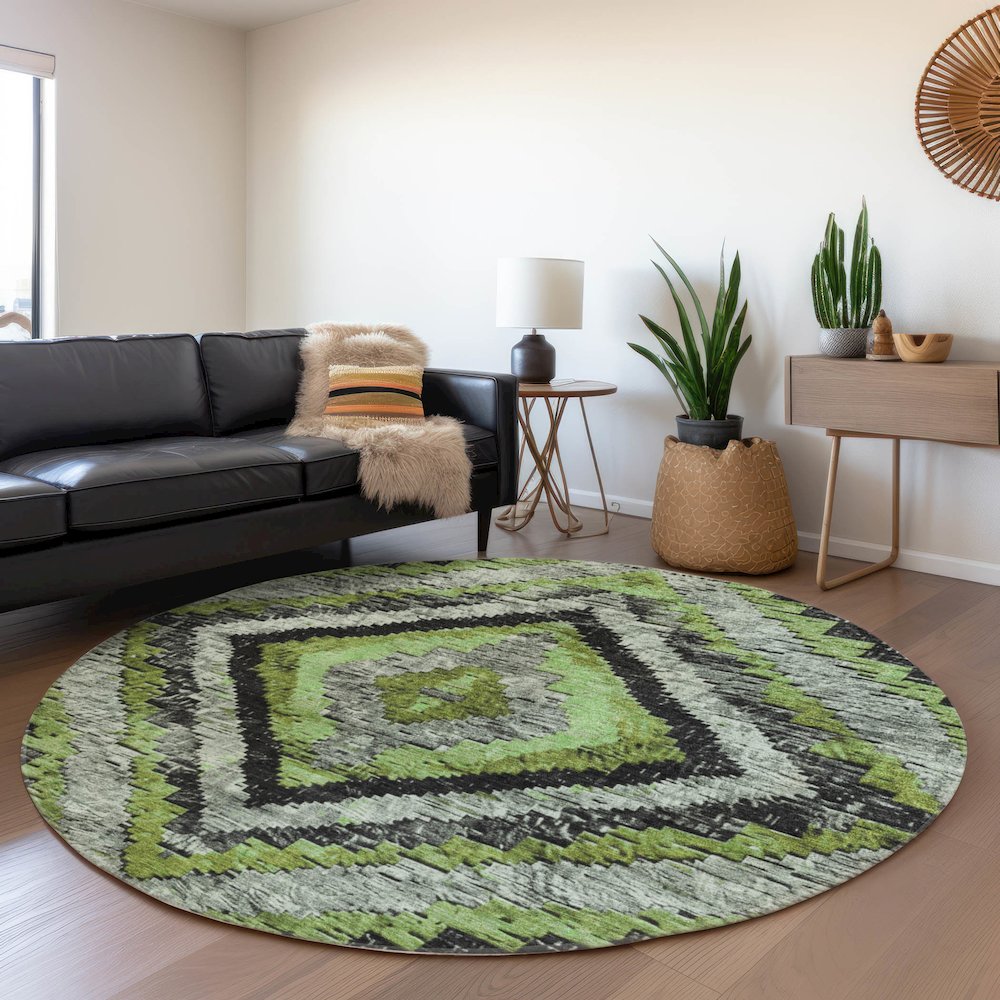 Machine Washable Indoor/Outdoor Chantille Aloe 8' x 8' Round Rug. Picture 5