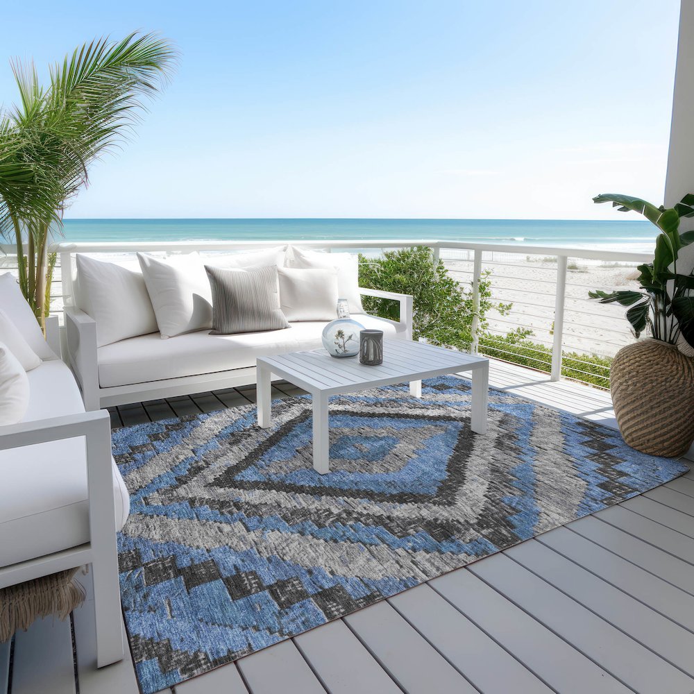 Machine Washable Indoor/Outdoor Chantille Blue 2'6" x 3'10" Rug. Picture 7