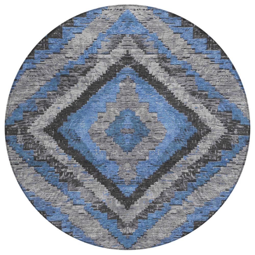 Machine Washable Indoor/Outdoor Chantille Blue 8' x 8' Round Rug. Picture 1