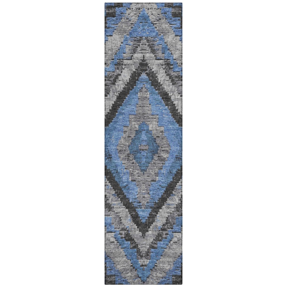 Machine Washable Indoor/Outdoor Chantille Blue 2'3" x 7'6" Runner Rug. Picture 1