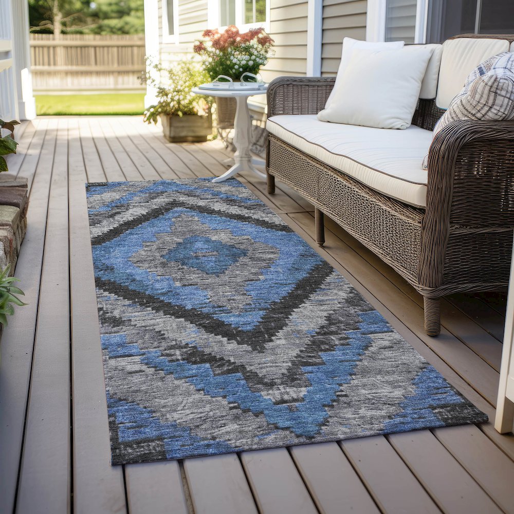 Machine Washable Indoor/Outdoor Chantille Blue 2'3" x 7'6" Runner Rug. Picture 6