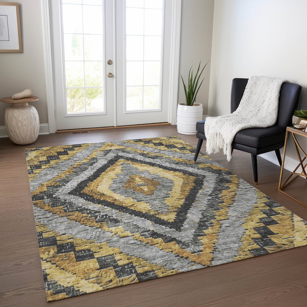 Machine Washable Indoor/Outdoor Chantille Gold 2'6" x 3'10" Rug. Picture 5
