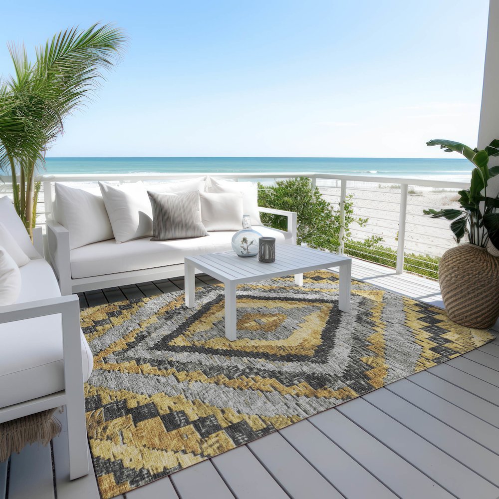 Machine Washable Indoor/Outdoor Chantille Gold 2'6" x 3'10" Rug. Picture 7