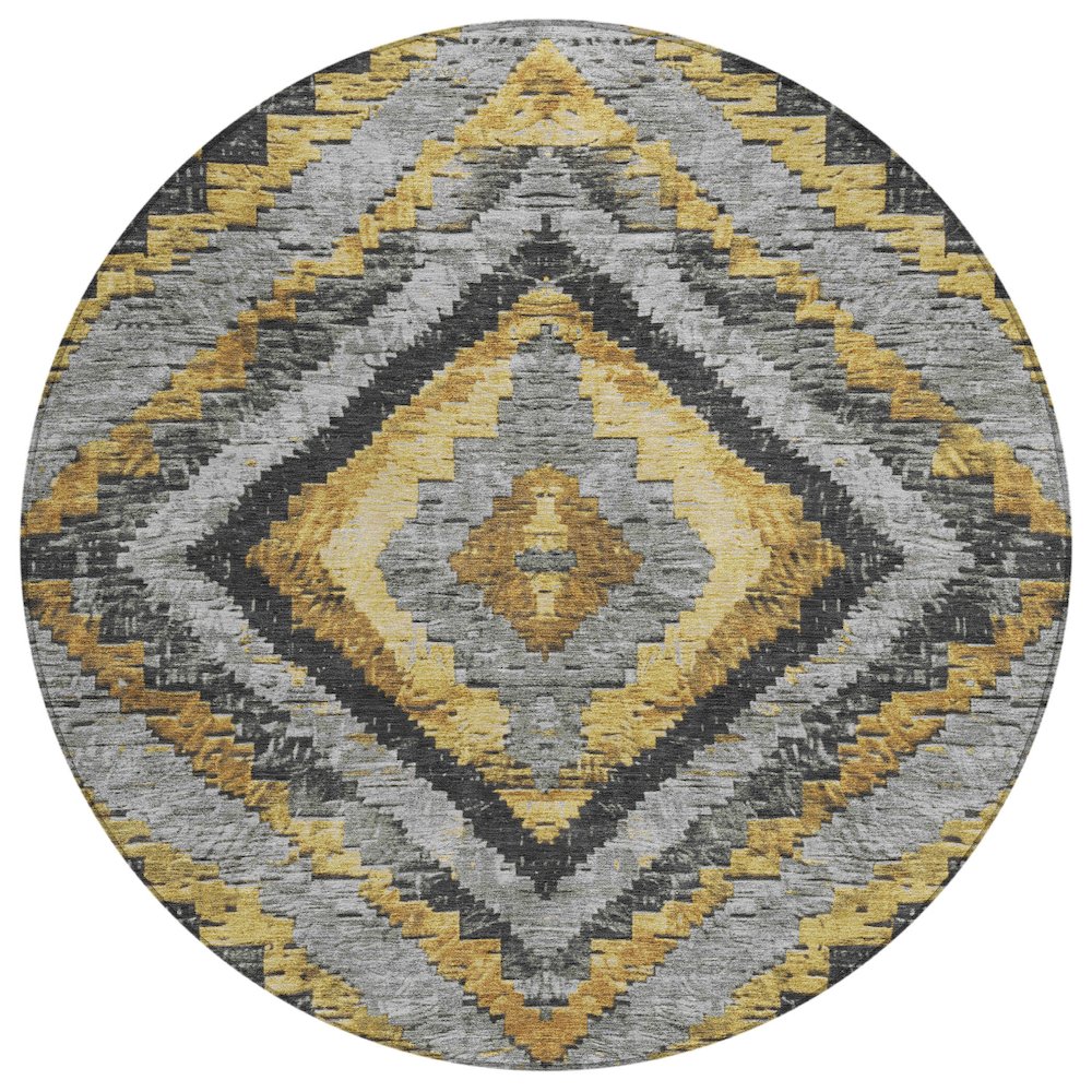 Machine Washable Indoor/Outdoor Chantille Gold 8' x 8' Round Rug. Picture 1