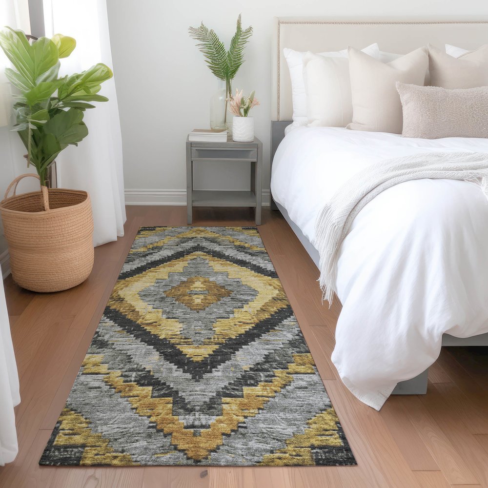 Machine Washable Indoor/Outdoor Chantille Gold 2'3" x 7'6" Runner Rug. Picture 5